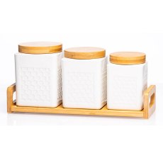 Ceramic 3 Piece Cannister Set & Tray White Ceramic 3 Piece Cannister Set & Tray White