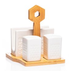 Ceramic 3 Piece Napkin Set & Tray White Ceramic 3 Piece Napkin Set & Tray White