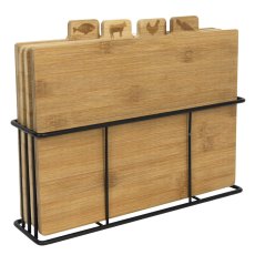 Bamboo Cutting Boards With Metal Rack (Set Of 4) Bamboo Cutting Boards With Metal Rack (Set Of 4)