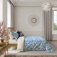 Ornamental Bloom Reversible King Duvet Cover Set Indigo & Cream