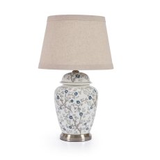 Siya Table Lamp White Floral Base With Beige Shade Siya Table Lamp White Floral Base With Beige Shade