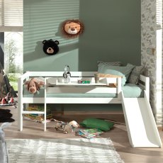 Pino Combination Midsleeper With Ladder, Slide & Hanging Shelf White