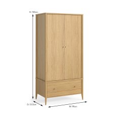 Nice 2 Door+1 Drawer Wardrobe Oak (Multiple Colours)