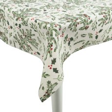 Tablecloth With Mistletoe & Holly Leaf White & Green 180cm x 140cm