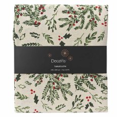 Tablecloth With Mistletoe & Holly Leaf White & Green 180cm x 140cm