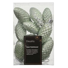 Shatterproff Pinecone Baubles Matcha Green With Glitter In Box 14cm (Set Of 12)