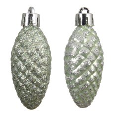 Shatterproff Pinecone Baubles Matcha Green With Glitter In Box 14cm (Set Of 12)