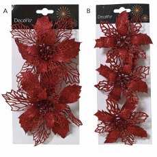 Decorative Poinsettia On Clip Choice Of 2 Sizes (Multiple Colours) Decorative Poinsettia On Clip Choice Of 2 Sizes (Multiple Colours)