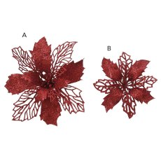 Decorative Poinsettia On Clip Choice Of 2 Sizes (Multiple Colours)