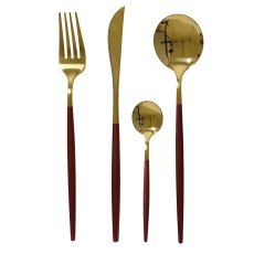 Cutlery Set Oxblood & Gold (Set Of 16) Cutlery Set Oxblood & Gold (Set Of 16)