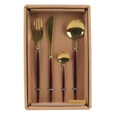 Cutlery Set Oxblood & Gold (Set Of 16)