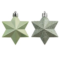 Shatterproof Star Baubles Matcha Green In Box 9cm (Set Of 12)