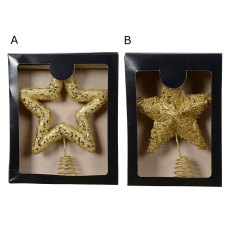 Star Tree Topper With Glitter & Sequins Gold 26cm (Choice of 2)