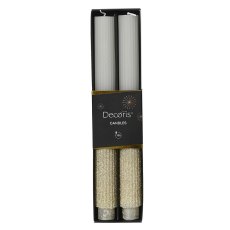 Wax Dinner Candle Wool White With Gold Glitter 26.5cm (Set Of 2)