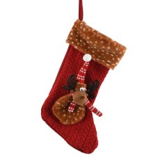 Christmas Stocking With Deer Red With Brown Trim 48cm Christmas Stocking With Deer Red With Brown Trim 48cm