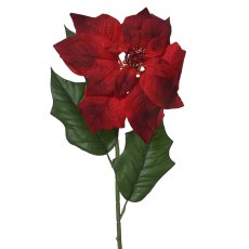 Poinsettia On Stem With Red Glitter Cyathia Red 67cm Poinsettia On Stem With Red Glitter Cyathia Red 67cm