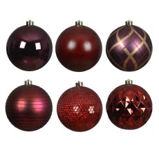 Shatterproof Mixed Design Baubles Red In Tube 15cm (Set of 6)