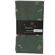 Table Runner With Plant Print Green 40cm x 140cm