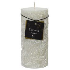 Wax Pillar Candle With Embossed Leaf Design 15cm (Multiple Colours) Wax Pillar Candle With Embossed Leaf Design 15cm (Multiple Colours)