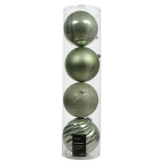 Shatterproof Baubles Matcha Green In Tube 14cm (Set Of 4)