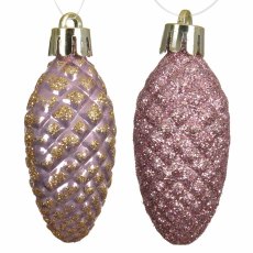 Shatterproof Pinecone Baubles Vintage Pink In Box 14cm (Set Of 12)
