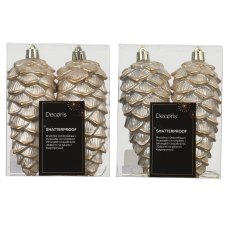 Shatterproof Pinecone Baubles Pearl 11.5cm (Set Of 2)