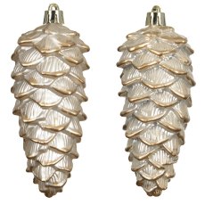 Shatterproof Pinecone Baubles Pearl 11.5cm (Set Of 12)