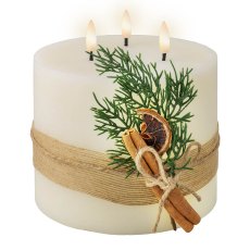 LED Pillar Candle with Twig & Berry Decoration Cream (Multiple Sizes)