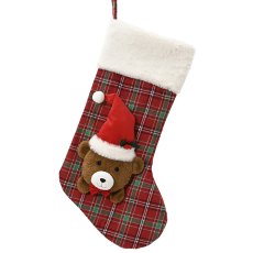 Christmas Tartan Stocking With Bear 53cm