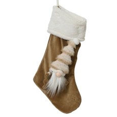 Christmas Stocking With Gnome Beige 56cm