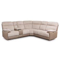 Beaumont Electric Reclining 5 Seater Corner Sofa With Console Fabric Beige Cord Beaumont Electric Reclining 5 Seater Corner Sofa With Console Fabric Beige Cord