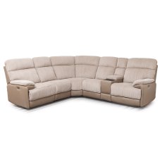 Beaumont Electric Reclining 5 Seater Corner Sofa With Console Fabric Beige Cord