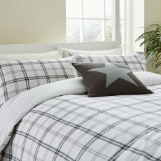 Hunters Check Brushed Cotton Reversible Duvet Cover Set Grey (Multiple Sizes)