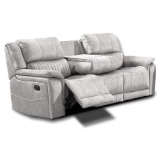 Albrun 3 Seater Electric Reclining Sofa With Dropdown Tray Faux Suede Light Grey Albrun 3 Seater Electric Reclining Sofa With Dropdown Tray Faux Suede Light Grey
