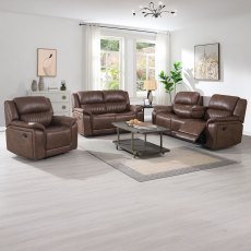 Albrun 2 Seater Manual Reclining Sofa Faux Suede Dark Brown