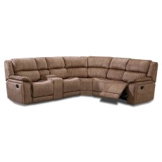 Albrun 5 Seater Manual Reclining Corner Sofa With Central Console Faux Suede Light Brown Albrun 5 Seater Manual Reclining Corner Sofa With Central Console Faux Suede Light Brown
