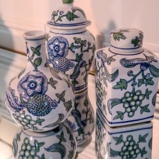 Willow Jars White, Blue & Green (Set Of 3)