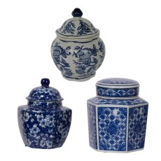 Leith Blue & White Jars (Set Of 3) Leith Blue & White Jars (Set Of 3)