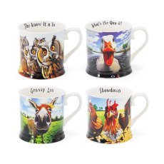 Eoin O'Connor Beyond The Herd Tankards (Set Of 4) Owls, Ducks, Donkeys & Cockerels Eoin O'Connor Beyond The Herd Tankards (Set Of 4) Owls, Ducks, Donkeys & Cockerels