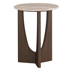 Cali Round Side/Lamp Table With Travertine Top Cali Round Side/Lamp Table With Travertine Top