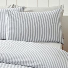 Stripe Brushed Cotton Reversible Duvet Cover Set Silver (Multiple Sizes)