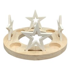Tealight Holder Round Wooden With Stars 23cm Tealight Holder Round Wooden With Stars 23cm