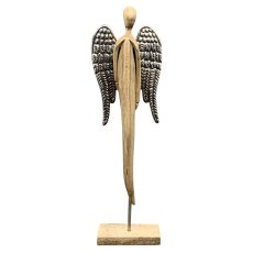 Decorative Wooden Angel With Silver Metal Wings (Multiple Sizes)