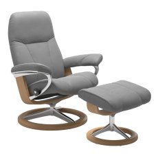 Consul Large Chair With Signature Base Oak & Footstool Batick Leather