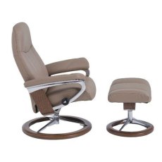 Consul Medium Chair With Signature Base & Footstool Batick Leather