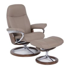 Consul Medium Chair With Signature Base & Footstool Paloma Leather