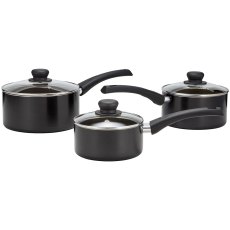 Essentials Radiant Non-Stick 3 Piece Saucepan Set Black