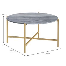 Marmora Round Coffee Table Grey Marble & Gold
