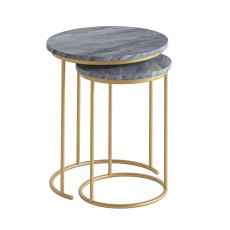 Marmora Nest Of Tables (Set of 2) Grey Marble & Gold