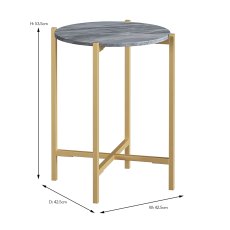Marmora Round Side/Lamp Table Grey Marble & Gold